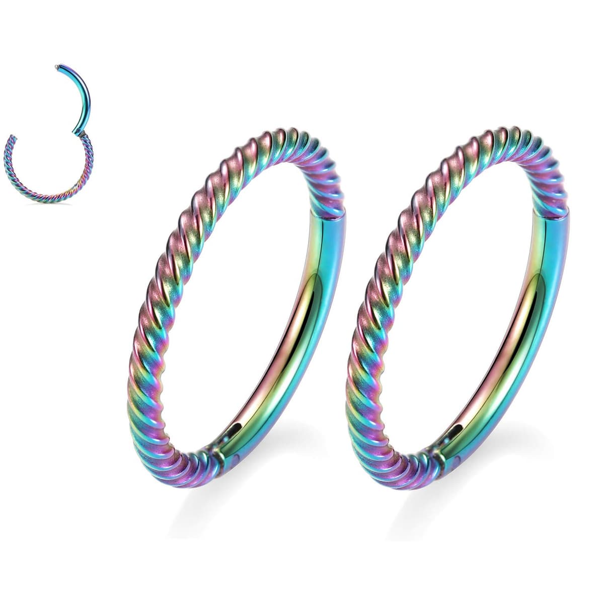 GAGABODY 2 Pcs Nose Rings 20G 18G 16G 14G 12G 10G 8G Surgical Steel Piercing Rings for Nose Septum Cartilage Helix Tragus Conch Rook Daith Lobe from 5mm to 16mm Seamless Hoop Unisex Hinged Earrings — view 11