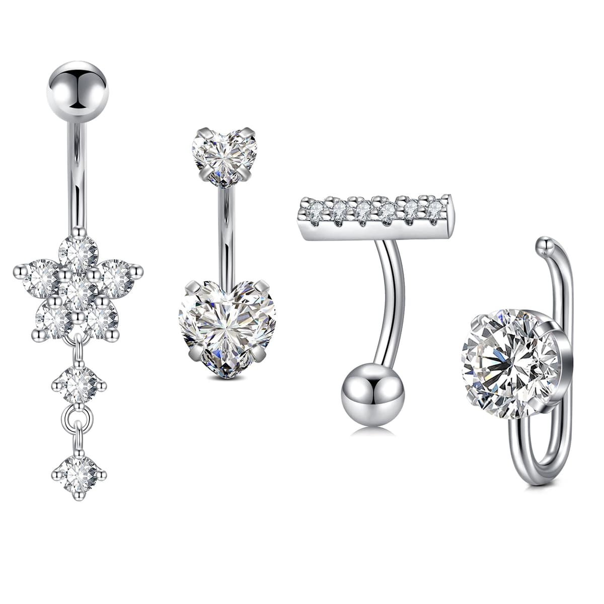 Crdifu Pack of 5 Stainless Steel Belly Button Ring Set 14 Gauge 10mm Barbell Navel Bars Piercing Jewellery — view 16