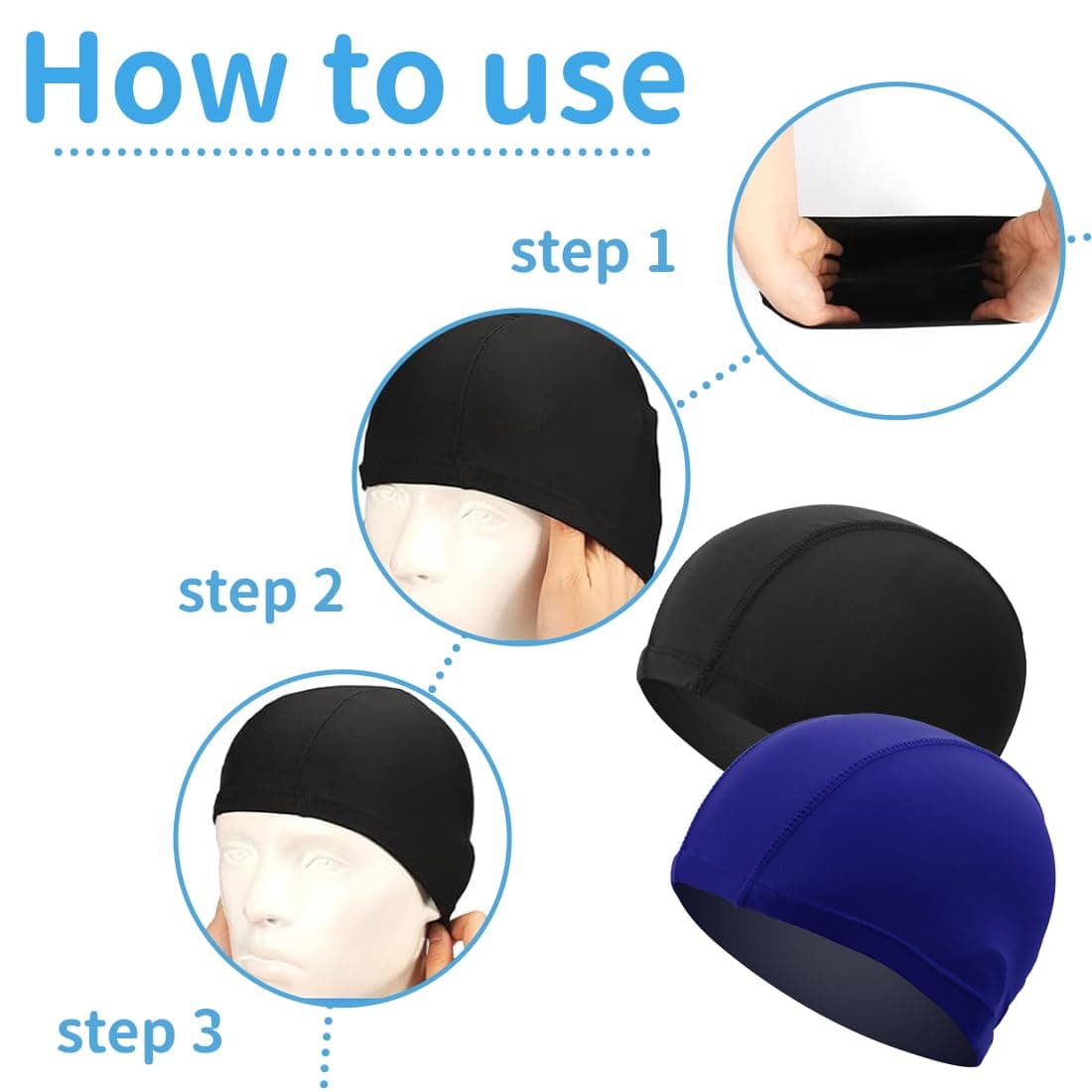 WeddHuis 2 Pcs Unisex Gorro de Natación Gorro Elásticos de Baño Piscina Mujer y Hombre Gorro de Baño para Pelo Largo y Corto Gorros de Piscina Suave y Cómodo — view 3