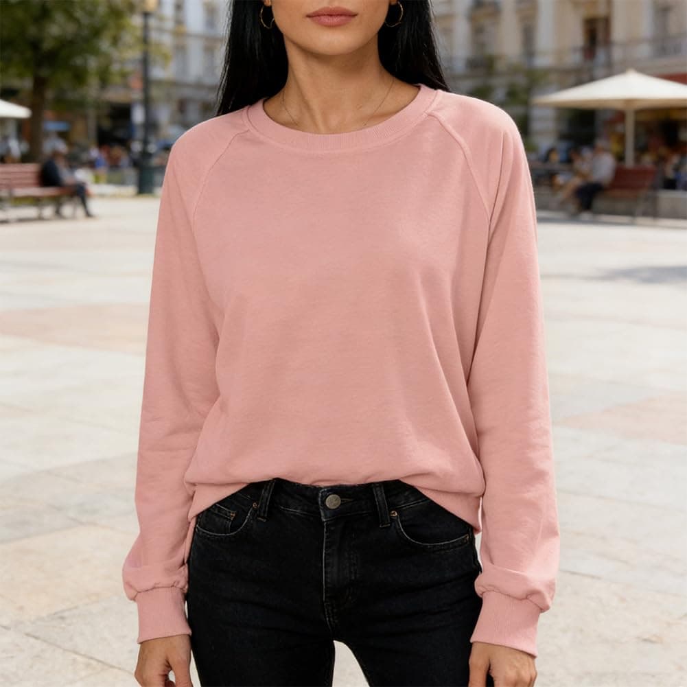 Camiseta casual de cuello redondo para mujer, sudadera de manga larga de gran tamaño, ajuste holgado, suéter para uso diario — view 4