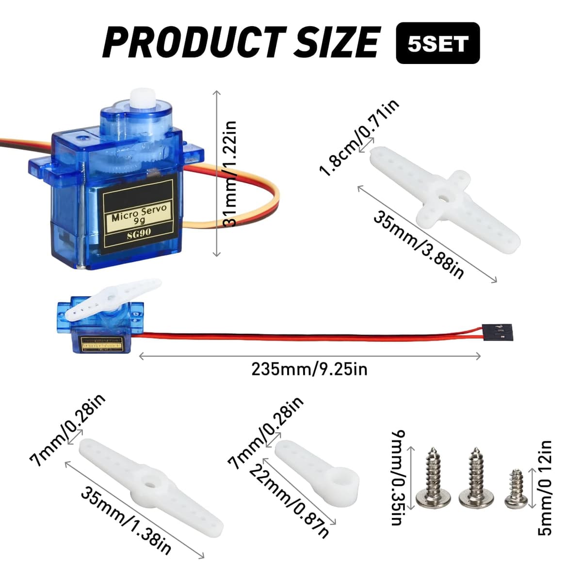 5 Unidades Servo Motor Micro 9G, SG90 Servo Para Arduino, Mini Servos Para Proyectos RC, Brazo Robótico, Helicópteros, Barcos Y Control De Vehículos, Ángulo De Control 180°, Azul. — view 2
