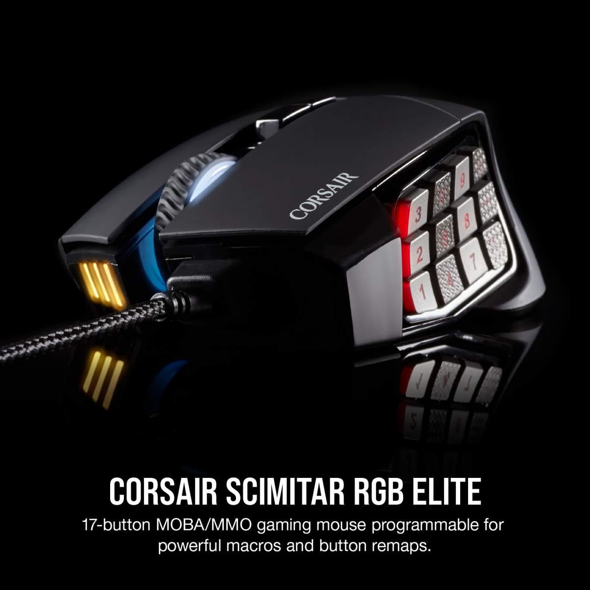 Corsair SCIMITAR RGB ELITE, MOBA/MMO Gaming Mouse, Black, Backlit RGB LED, 18000 DPI, Optical — view 2