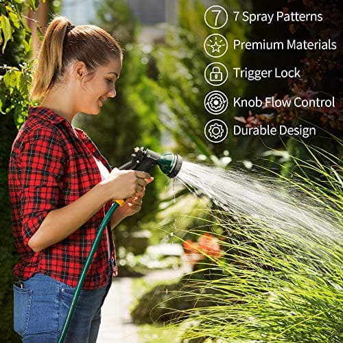 AUTOMAN-Garden-Hose-Nozzle, Metal Water Spray Nozzle with Heavy Duty 7 Adjustable Watering Patterns,Slip Resistant for Watering Plants,Lawn& Garden,Washing Cars,Cleaning,Showering Pets & Outdoor Fun. — view 5