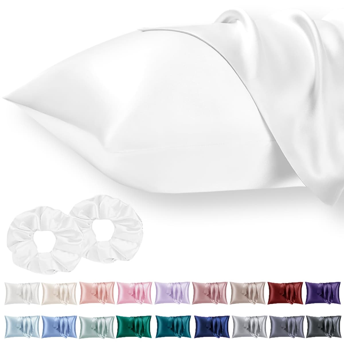 Vielit 2 Pack Satin Pillowcase for Hair and Skin Cooling,Soft as Silk Pillowcase for Hair and Skin,Easier Care than Silk Pillow Case Beige 50x75cm Gifts for Women Envelope & 2 Scrunchies — view 35