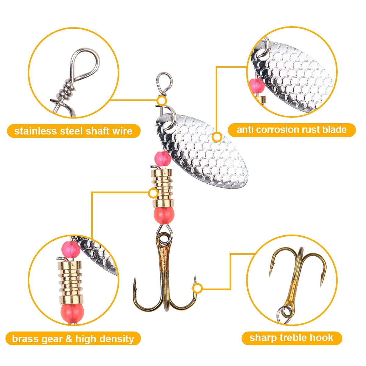 Vicloon Señuelos de Pesca Kits con Ganchos Cebos Cebo de Pesca Señuelos De Cucharilla de Pesca Spinner Cebo para la Trucha,Lucio Perca Trucha Pike Salmon Bass — view 5
