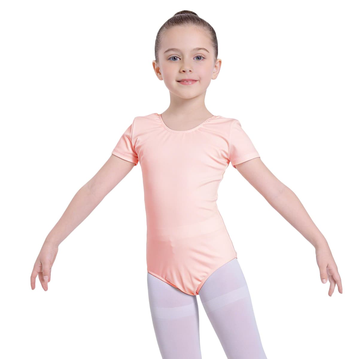 Carnavalife Maillot Ballet Niña Manga Corta Leotardo Danza Infantil Body Gimnasia Rítmica Elástico Escote Redondo Uniforme Clase Baile Negro Rosa Blanco — view 9