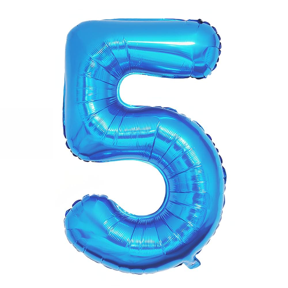 Foil Globo Número 5 Azul 40" (101cm), Inflable Helio o aire, Gigante Numeros 0-9, 10-19, 20-29, 30-100, Grande Globos Decoración para La Boda Aniversario y Cumpleaños Fiestas