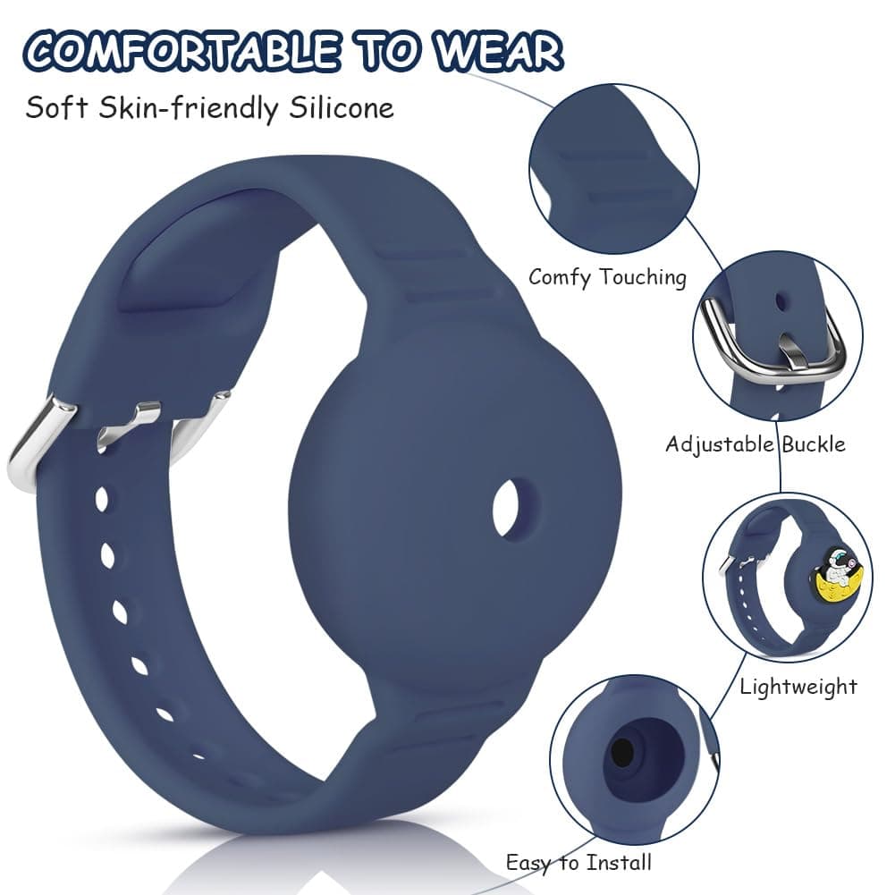 AXFEE Pulsera Compatible con Air-tag,1PC Pulsera de Silicona para Niños,con 4 Patrones DIY,Funda Protectora Ajustable Antipérdida,Impermeable Pulseras para Niños Mayores para Air-tag GPS Tracker, Azul — view 3