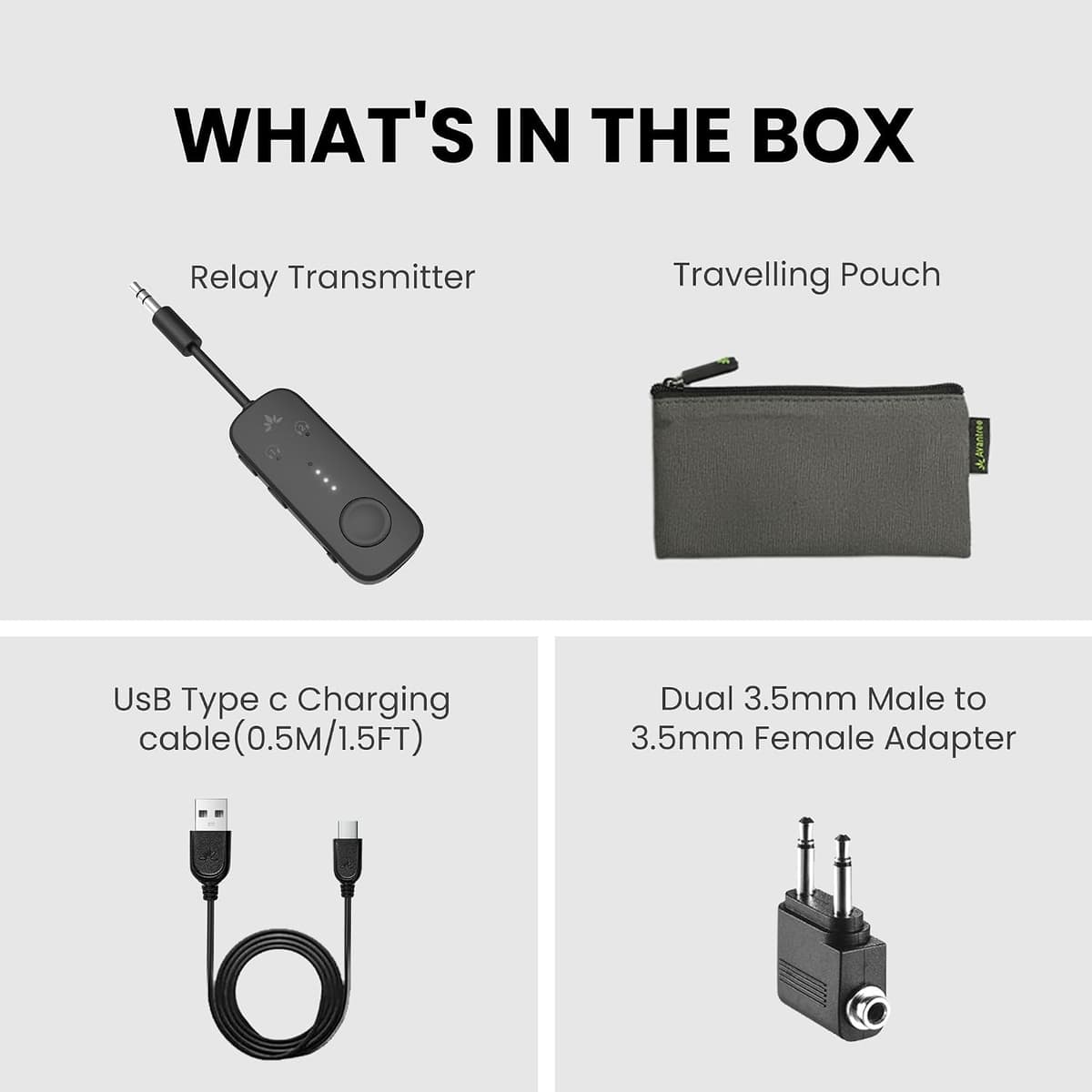 Avantree Relay - Airplane Bluetooth 5.3 Adapter with Qualcomm aptX Adaptive, Supports 2 AirPods or Headphones, 20H Playtime, 3.5mm AUX Jack Wireless Audio Transmitter for Planes, Airline, Travel Black — view 8