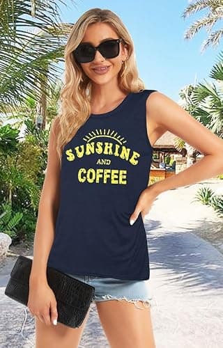 Sleeveless Tanks Tops for Women Printed Casual Summer Workout Racerback Vest Shirts（Navy Blue,XL ） — view 2