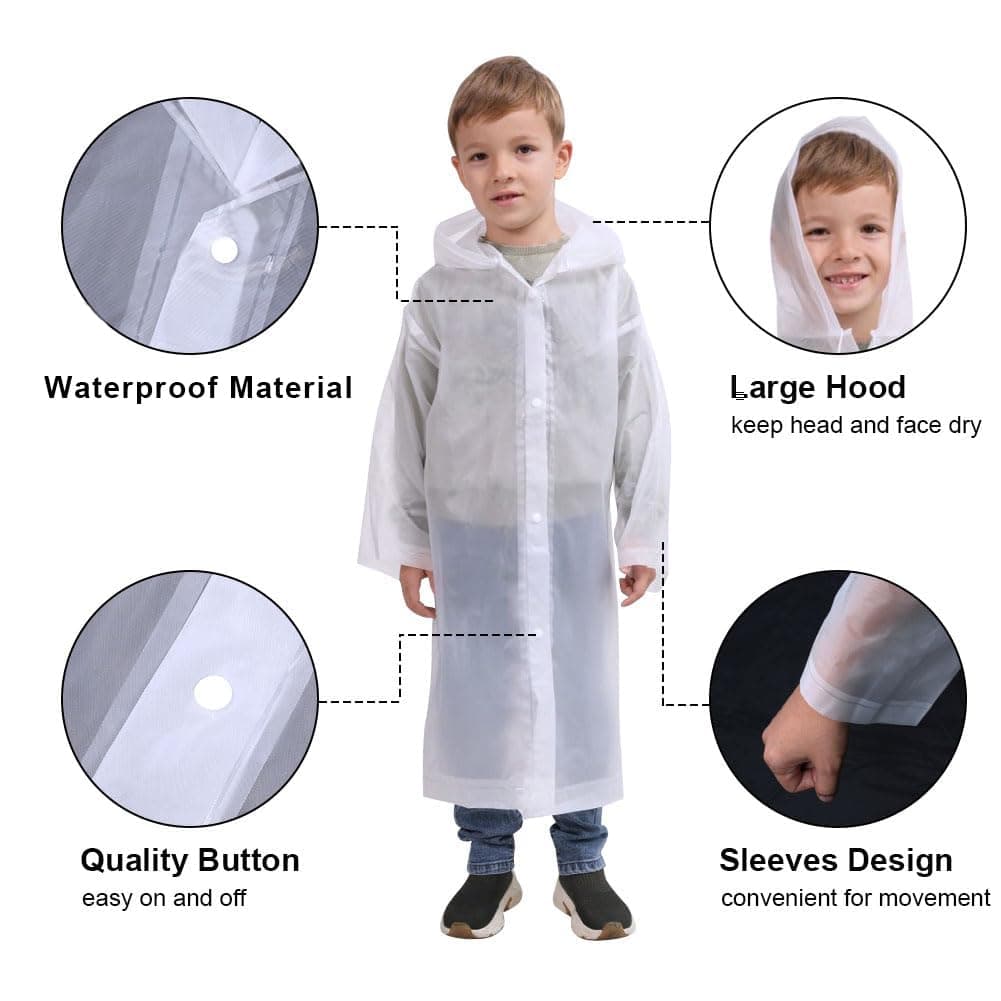 Vicloon Chubasquero Niño 2PCS Reutilizable Capas de Lluvia Impermeable EVA Poncho de Lluvia con Capucha Espesar Altura Niño Niña Entre 120-150 cm para Viajar, Senderismo, Acampar y Al Aire Libre — view 5