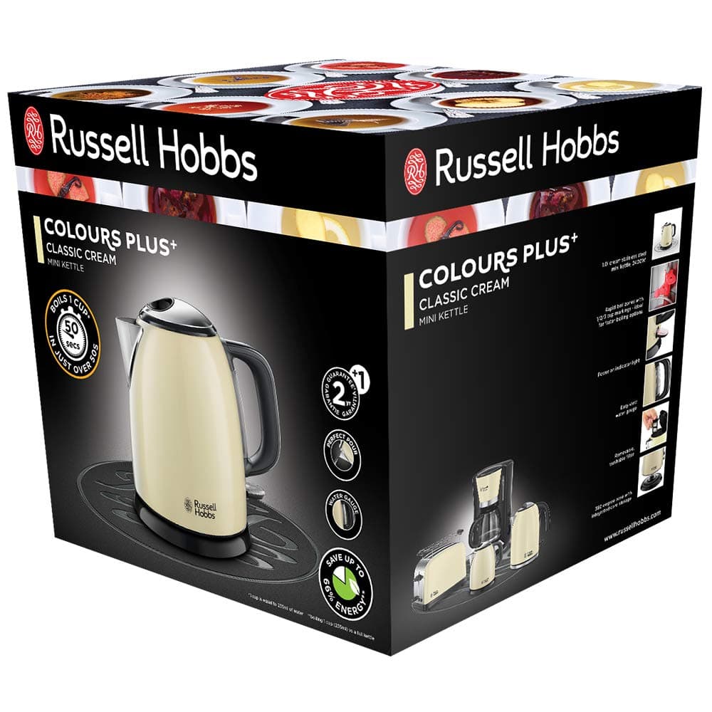 Russell Hobbs Hervidor de Agua Eléctrico Colours Plus - 1 litro, Hervidor Pequeño, 2400 W, Filtro Extraíble, Zona de Ebullición Rápida, Base de 360°, Indicador Nivel de Agua, Inox., Crema - 24994-70 — view 2