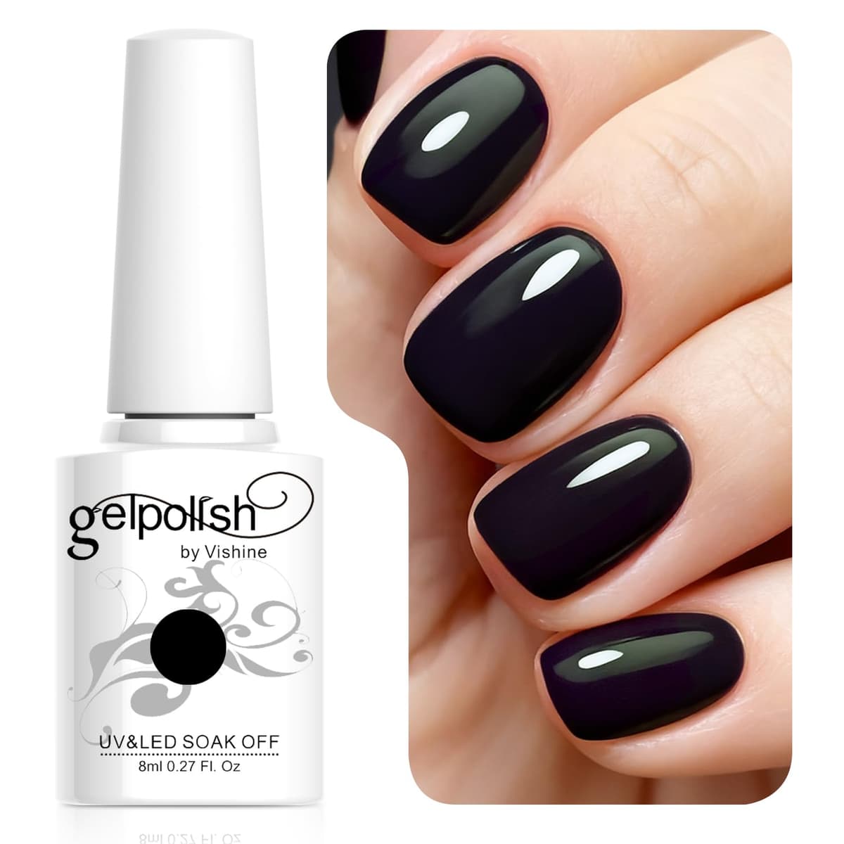 Vishine Esmalte de uñas semi-permanent Soak Off UV LED Gel Polish Nail Gel Manicura, Negro (687)