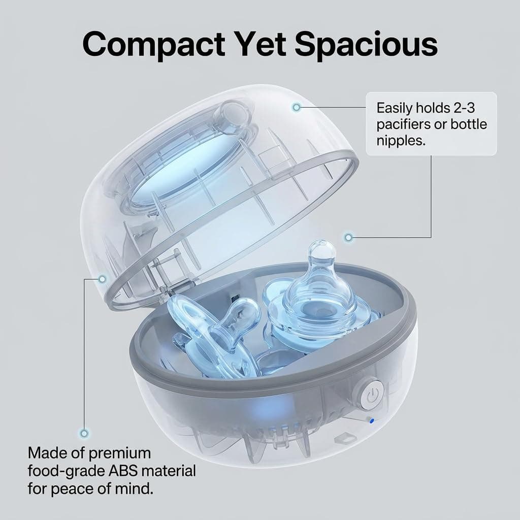 Portable UV Dummy Steriliser Box, Baby Pacifier Sanitiser 99.99% Sterilisation in 3 Minutes USB Type-C Rechargeable Travel for Dummies, Dentures, Braces Small Items for On-The-Go — view 4