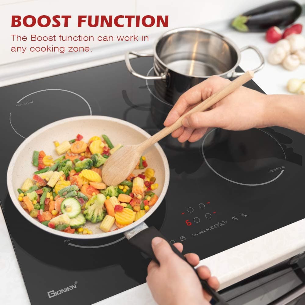 GlONlEN Plug-in Induction Hob 13 Amp 2800W,60cm Integrated Electric Cooktop with Bridge Zone, 4 Cooking Rings Cooker GIT470SP,Drop-in Ranges — view 5