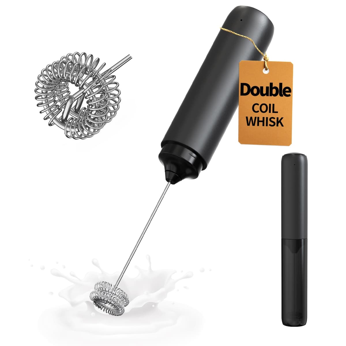 CIRCLE JOY Electric Milk Frother Handheld, Rechargeable Coffee Frother with Dual Spring Whisk, Portable Hand Frother Wand Drink Mixer for Coffee, Hot Chocolate, Cappuccino, Frappe, Matcha, Black