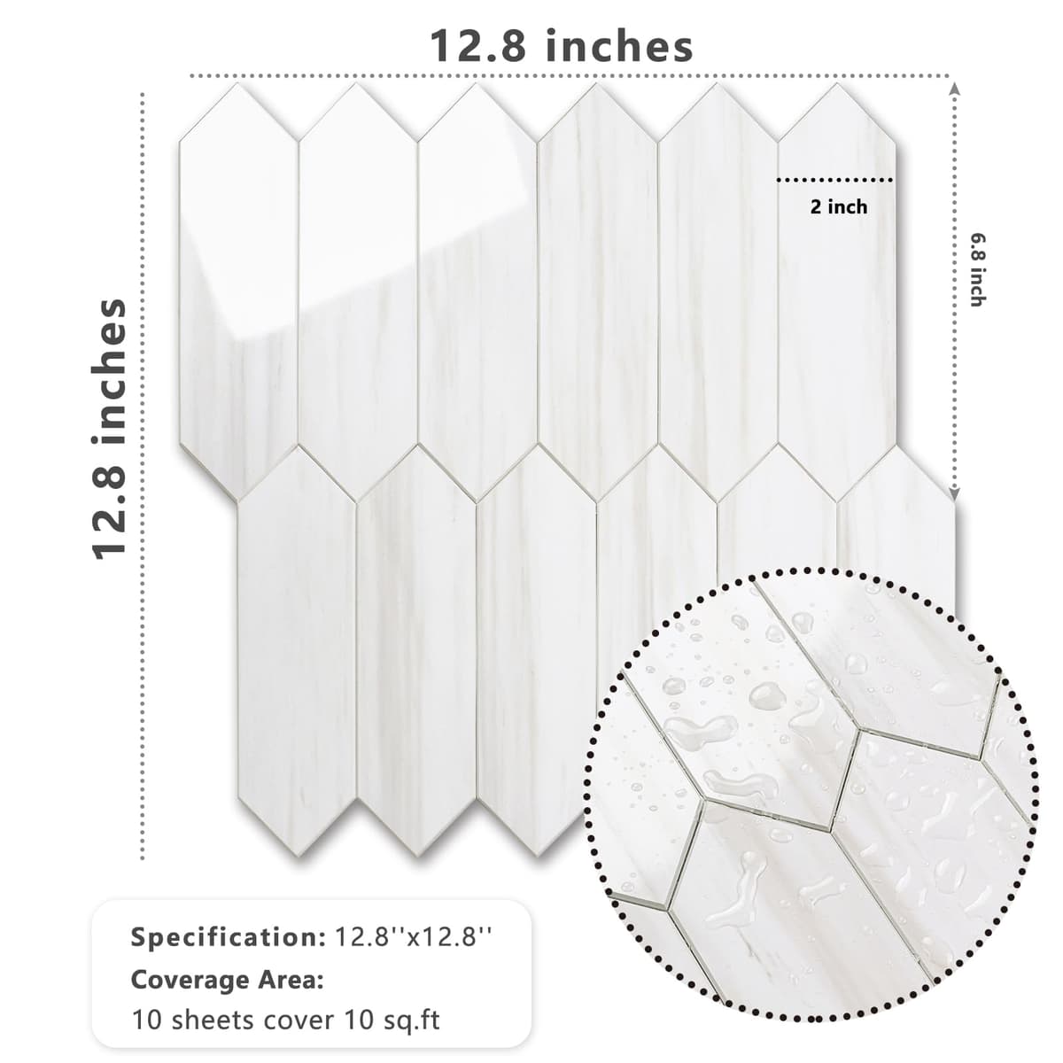 Vamos Tile Glossy Dolomite White Backsplash Tile Peel and Stick, 12.8 x 12.8 Inch 10 Sheets Long Hexagon PVC Self Adhesive Mosaic Wall Tiles Stick on Backsplash for Kitchen and Bathroom — view 7