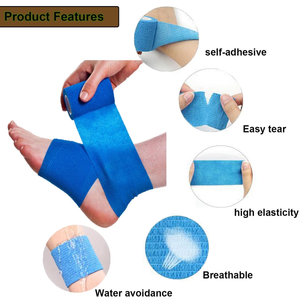 ANAMPION 12 Rolls Self-Adhesive Football Sock Tape 5cm x 4.5m Self Adherent Cohesive Bandages Wrap First Aid Athletic Sports Tape for Wrist Ankle Pet & Vet Wrap for Dogs, Horse (Black) — view 3