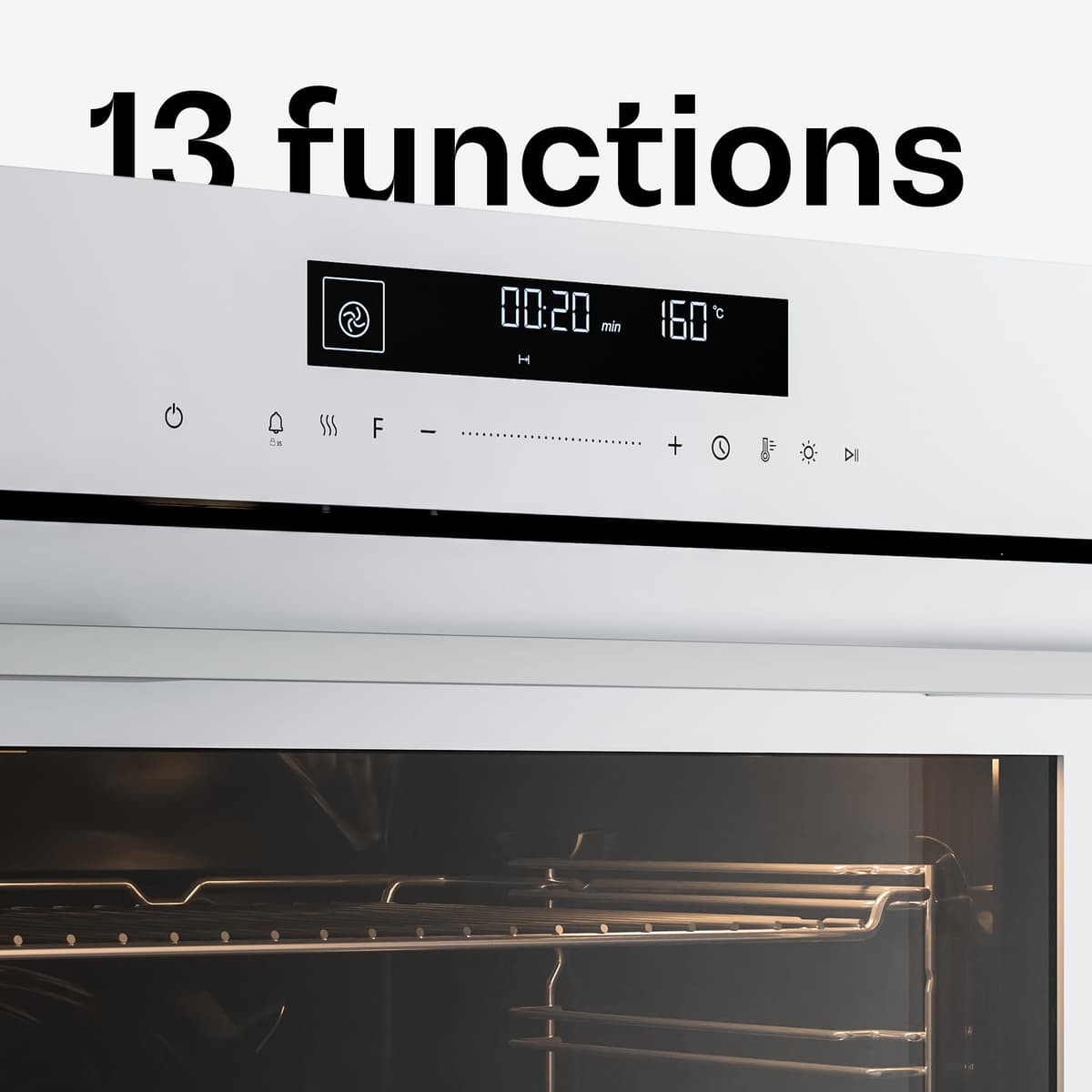 Klarstein Velaire Built In Oven - 74L Electric Oven, 13 Modes, Touch Controls, A+ Energy, Enamel Interior, Triple Glazed, Integrated Single Oven, 60cm, Matte & Glass Design, White — view 3