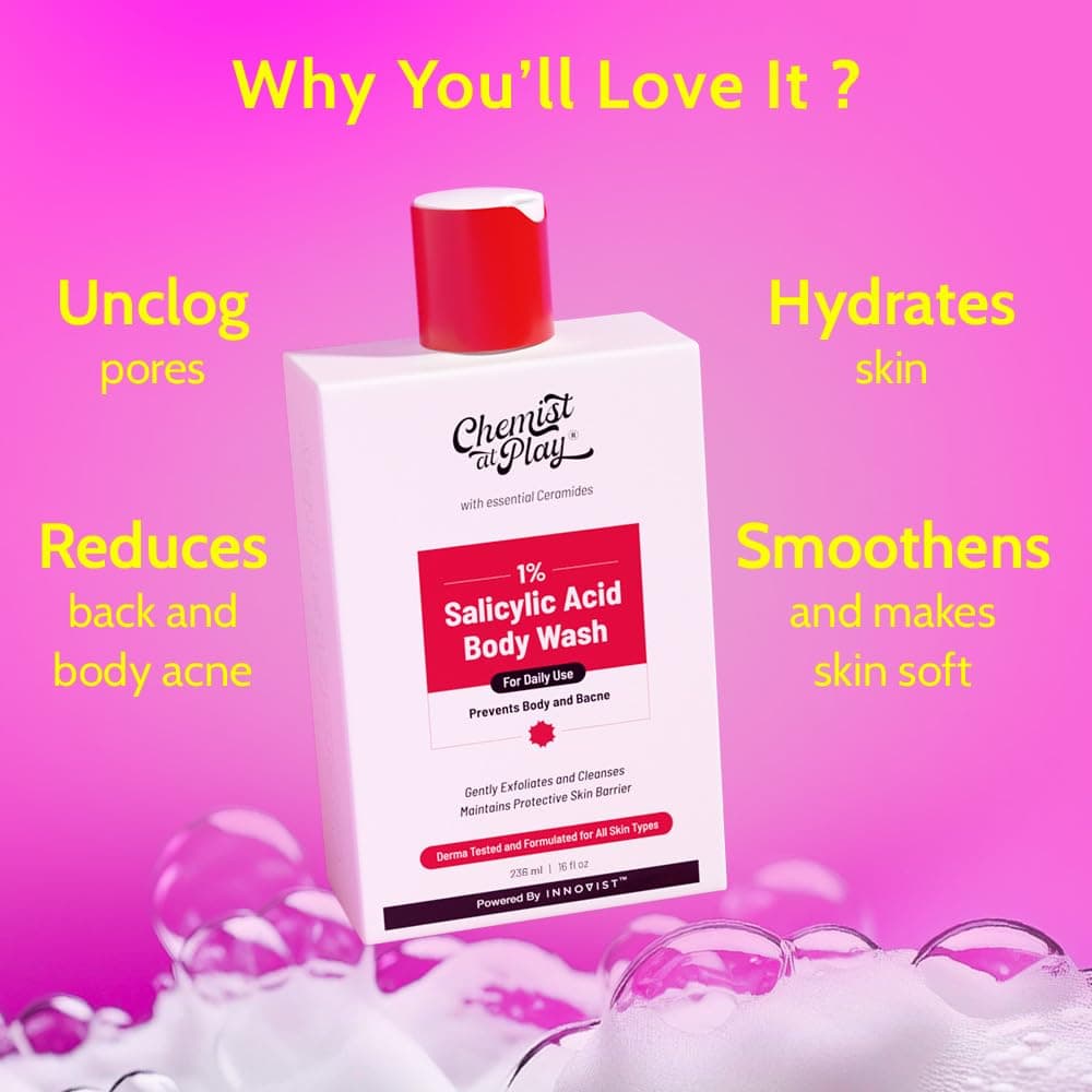 Chemist at Play 1% Salicylic Acid Body Wash | Helps Prevent Back & Body Acne Smoothens Bumpy Texture | For Sweaty Oily Normal and Dry Skin | Paraben and SLS Free | Suitable for Men and Women | 236 ml — view 2