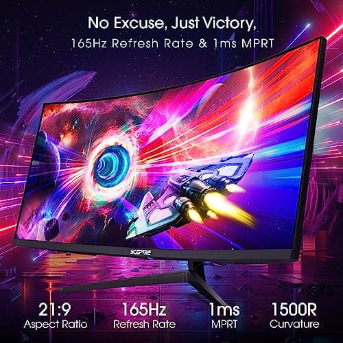 Sceptre 34-Inch Curved Ultrawide WQHD Monitor (3440 × 1440), R1500, up to 180Hz/165Hz, DisplayPort x2, 99% sRGB, 1ms, Built-in Speakers, Machine Black, 2025 (C345B-QUT168) — view 3