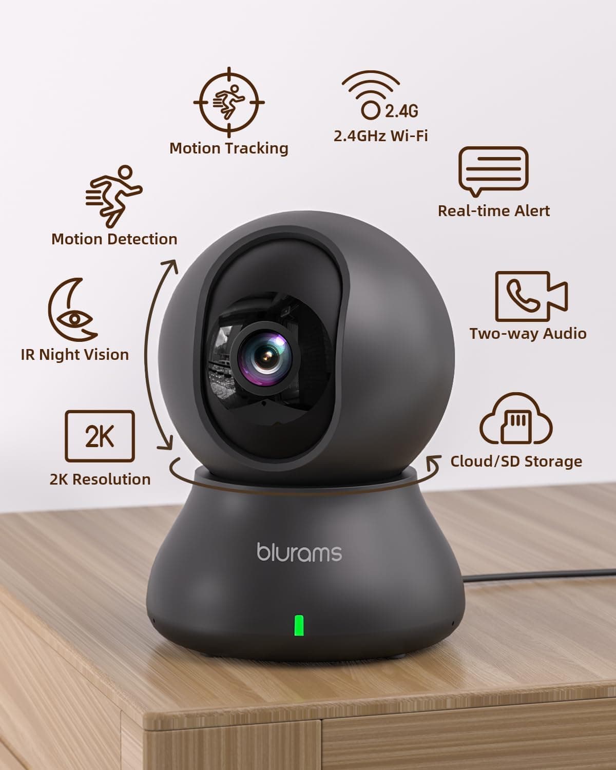 blurams Pet Camera 2K Black, Indoor Camera, Dog Camera, 360° Home Security Camera, 2.4g & 5g, Night Vision, Motion Tracking, 