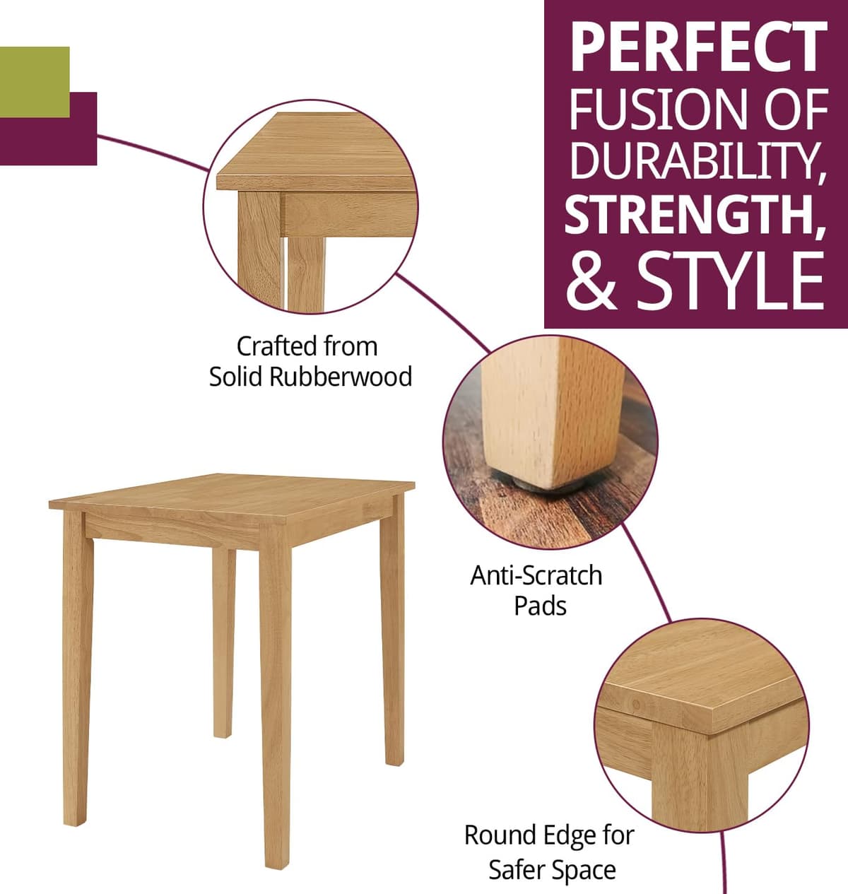 Hallowood Furniture Ledbury Small Rectangular Light Oak Kitchen Table, Wooden & Space-Saving Dining Table for Home, Kitchen, Offices, Apartments and Cafe (80cm) — view 4