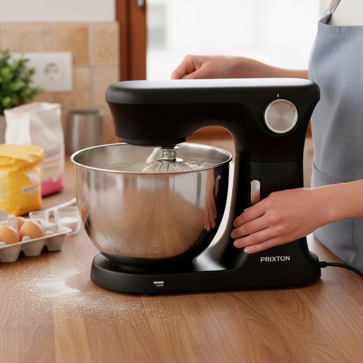 PRIXTON Batidora Amasadora KR350 2000W con Bol de Acero Inoxidable de 8 L, 6 Velocidades + Manual, Amasar Mezclar y Batir, Accesorios de Aluminio y Acero Inoxidable — view 5