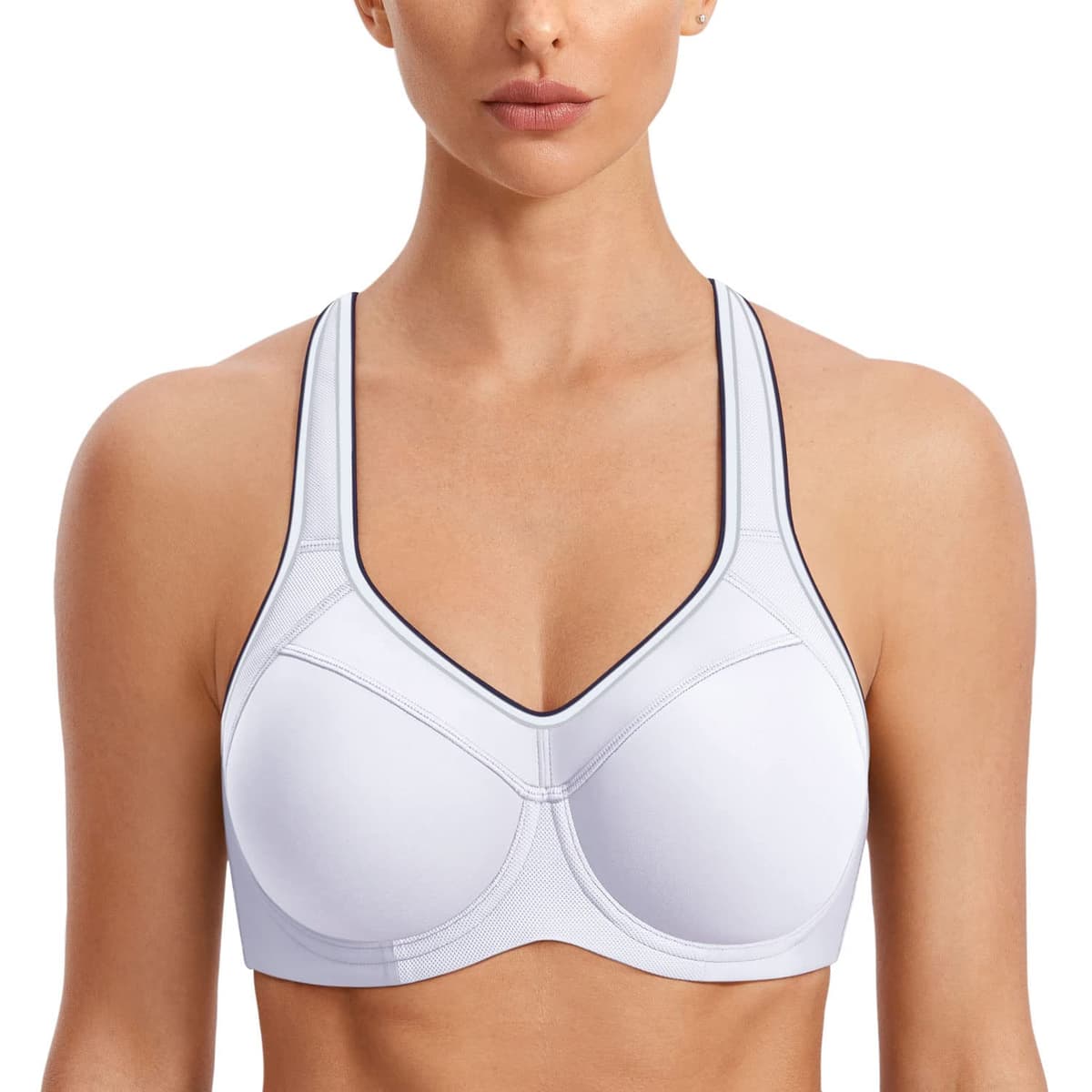 SYROKAN Women's High Impact Sports Bra Underwire Full Support Racerback Padded Running Bra — view 17
