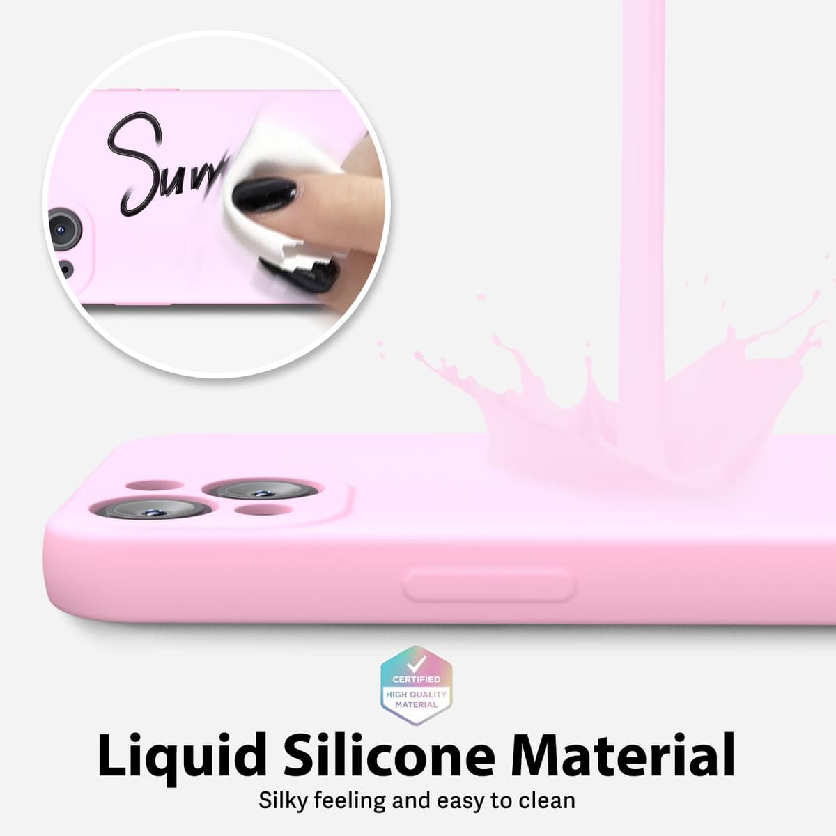 oakxco for iPhone 17 Pro Max Phone Case Liquid Silicone, Cute Thin Slim Grip Soft Rubber Gel for Women Men, Smooth Matte TPU Plain Solid Color Girly Simple Case with Camera Cover, Light Pink — view 1448
