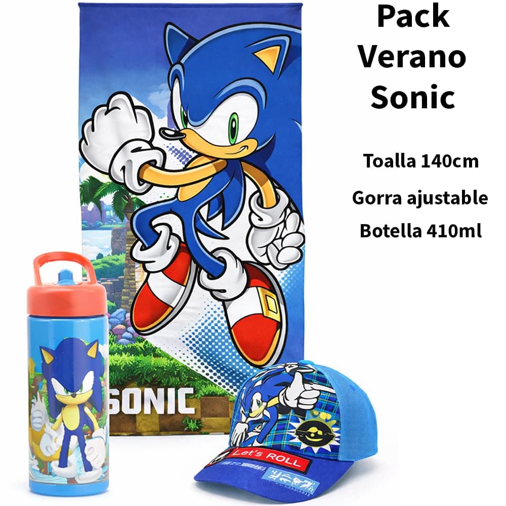 MARUKATSU Sonic Pack Playa Niño Completo Toalla 140x70 cm + Gorra Ajustable + Botella 410ml – Set Verano Infantil Microfibra Secado Rápido Piscina — view 3