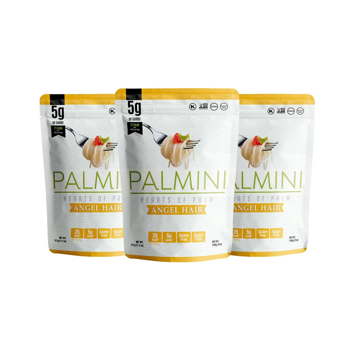 PALMINI Angel Hair – Spahetti – Palmito – Bajo en calorías – Bajo en carbohidratos – Keto - Vegano – Libre de OGM – Libre de Gluten – Sin azúcar – 338g | (Pack de 3 unidades)