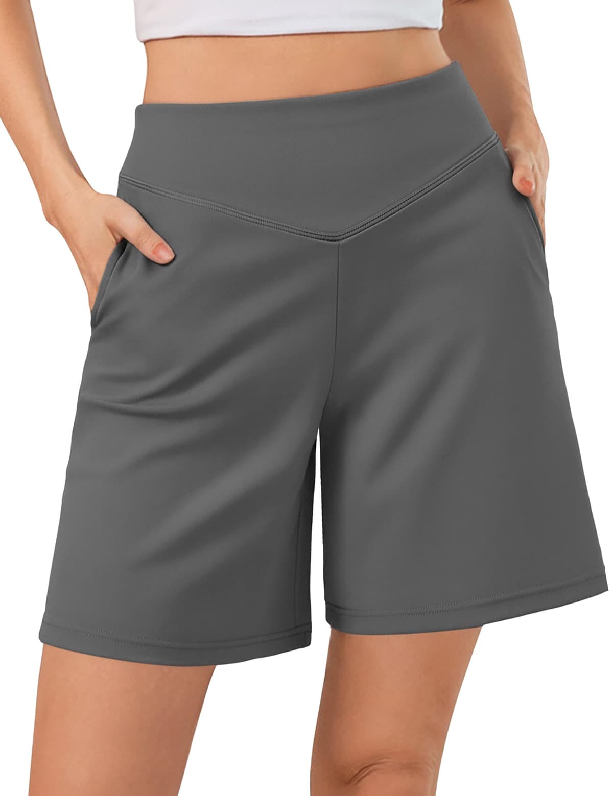 Pantalones Cortos Mujer Verano Shorts Deportivos Cintura en V con Efecto Vientre Plano Diseño en A Holgado con Bolsillos para Yoga Fitness y Casual XS-3XL — view 10