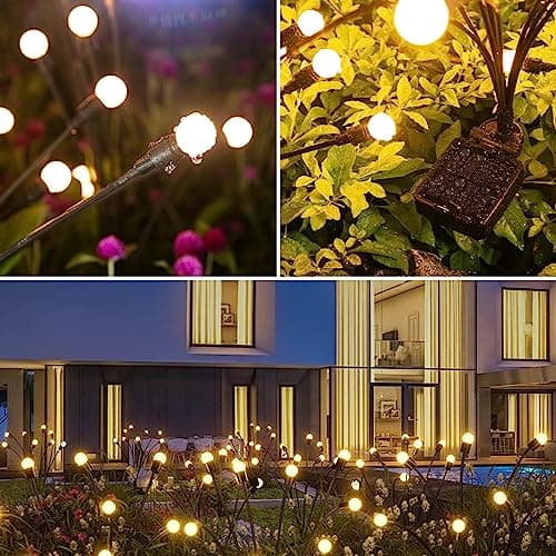ASMAD Solar Garden Lights, 6 Pack 48 LEDs Solar Outdoor Lights, Firefly Lights for Patio Pathway Outdoor Decor, Bigger Bulb Base&Vary in Lenth, Warm White — view 4