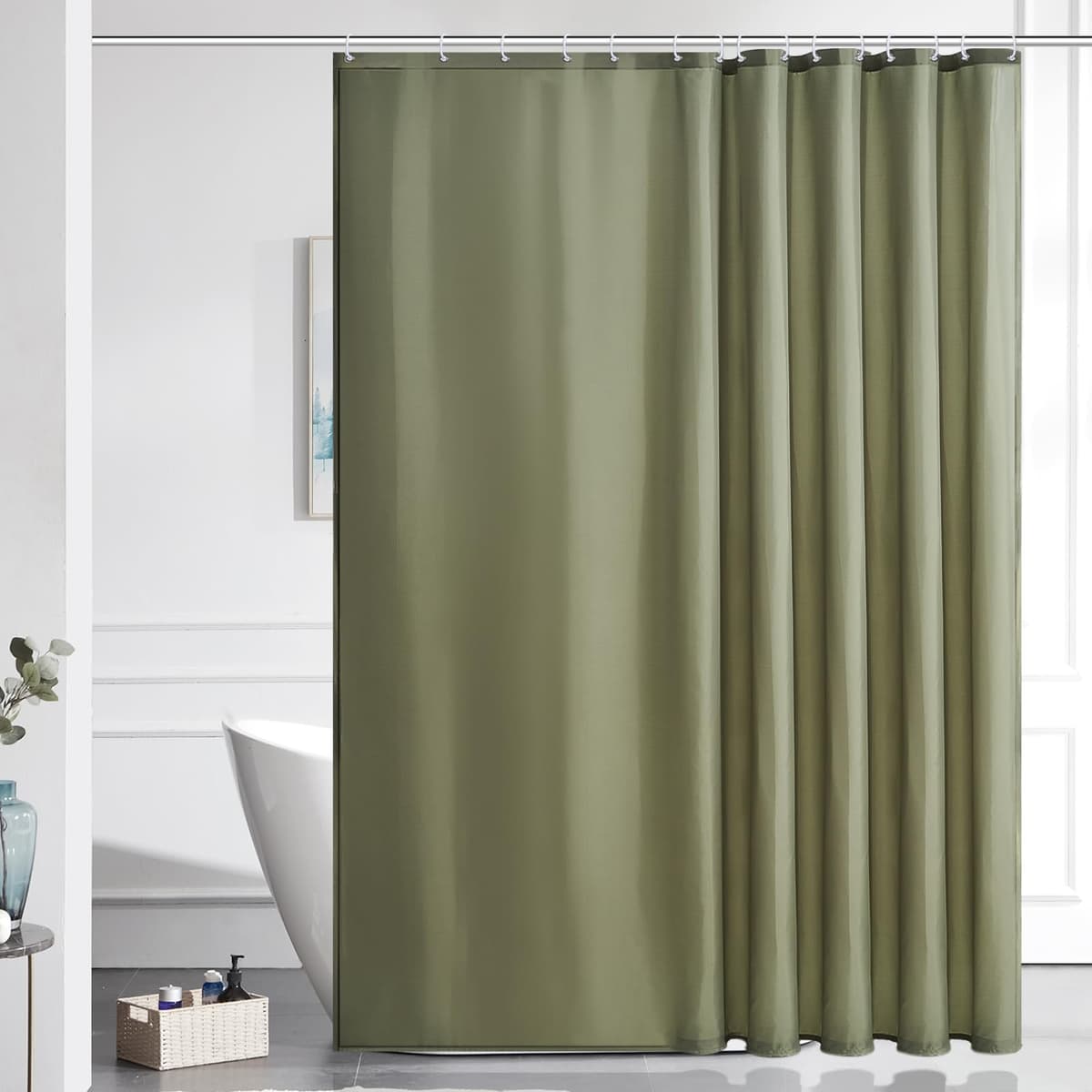Furlinic Navy Shower Curtain Anti Mould Resistant Waterproof Bathroom Curtains Washable Polyester Fabric 90x180cm with Weight Tape for Bath Wet Room 35x72 Inch. — view 10
