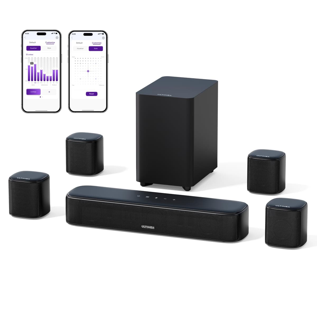 ULTIMEA 5.1ch Barra de Sonido TV con Dolby Atmos, Sistema de Sonido Envolvente para Home Cinema, Barra de Sonido con Subwoofer para TV, 340W, Bajos Ajustables, App, Bluetooth 5.4, Poseidon M60 Boom — view 19