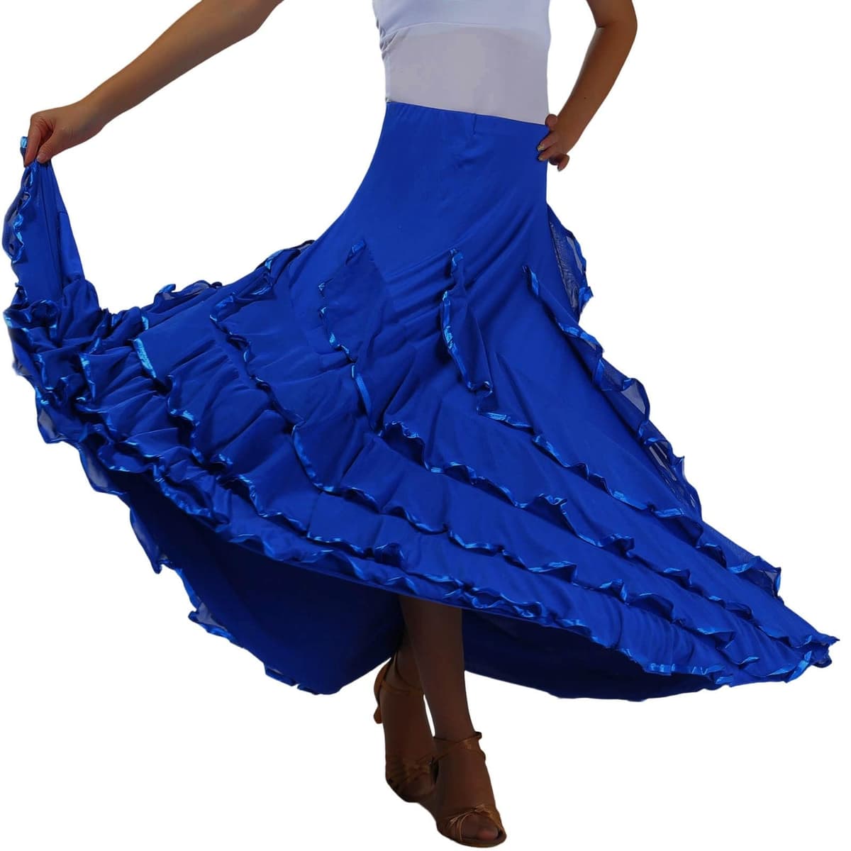 POIUIYQA Falda de Baile Sevillanas Mujer con Volantes Amplios, Falda Flamenca Tradicional para Feria de Abril — view 9