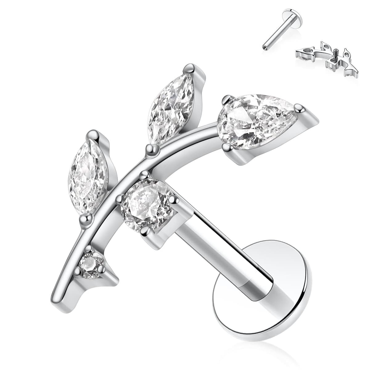 hengkaixuan 16G Titanium Labret Studs - Internally Threaded Flatback - Unisex - Silver - Piercing Jewellery — view 8
