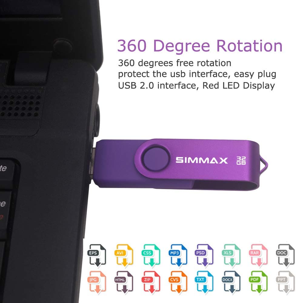 SIMMAX 32GB Memory Stick USB 2.0 Flash Drives Swivel Thumb Drive Pen Drive (32GB Purple) — view 4