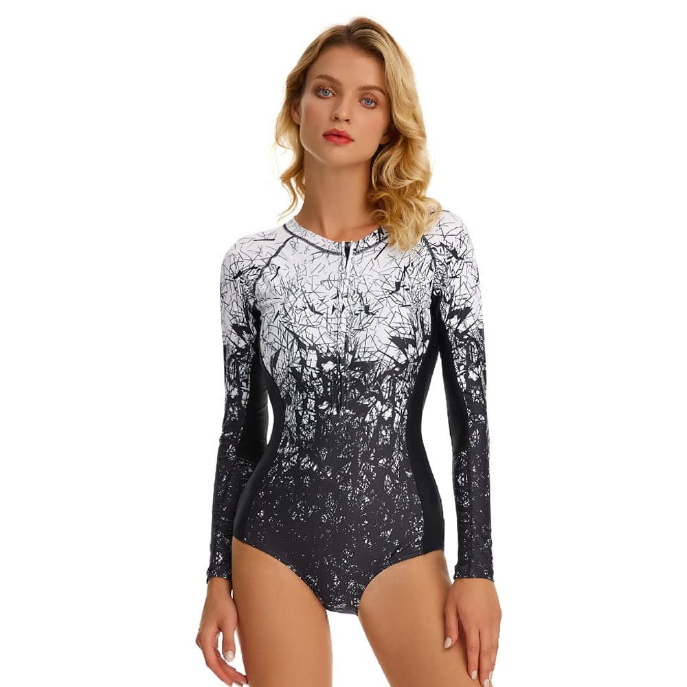 Ropa de Surf con Cremallera para Mujer Traje de Baño de Manga Larga Protectores contra Erupciones Recreativas de Una Pieza Traje de Baño — view 52