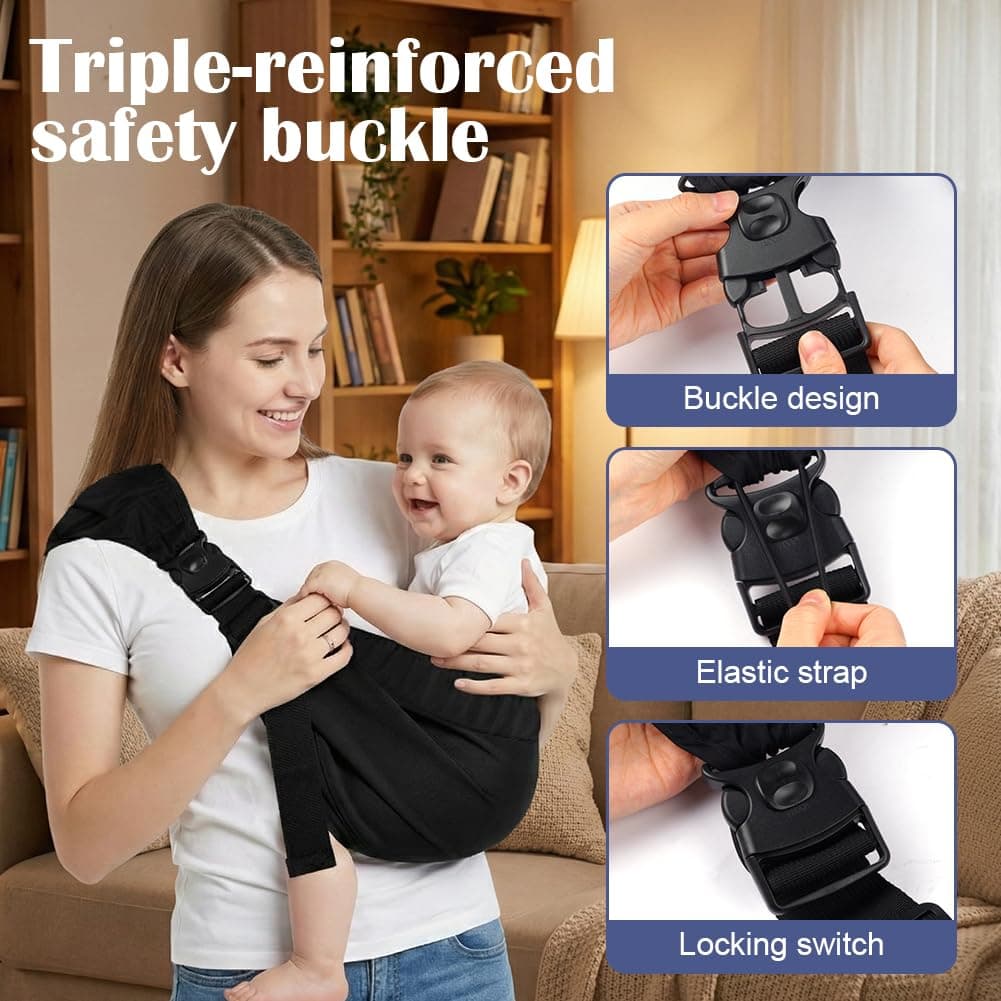 Baby Carrier, Portable Toddler Sling Carrier with Adjustable Thick Shoulder Straps, Soft Baby Sling for Newborn Up to 3-24 Months, Breathable and Comfortable(Black) — view 4