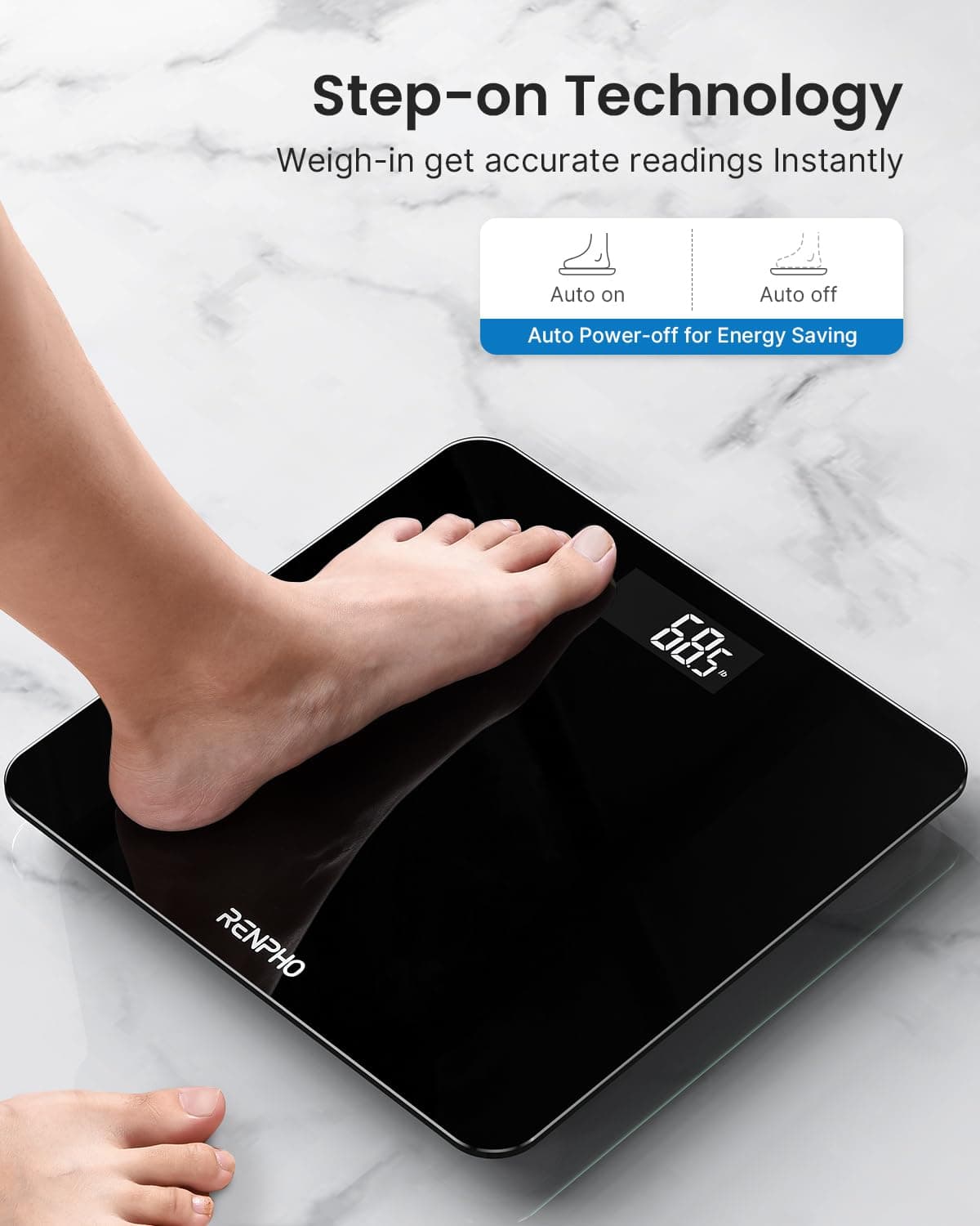 Báscula De Baño Digital RENPHO, Báscula De Peso Corporal De Alta Precisión Con Pantalla Iluminada, Graduación de 0,1 lb (50 g) precisión, Tecnología Step-On, 180kg/400lb, Negro, Core 1S — view 4