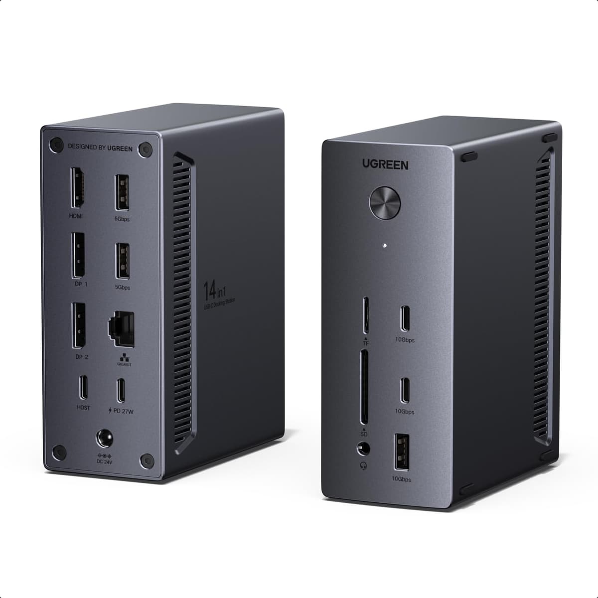 UGREEN Docking Station, Triple 4K Display (2x DP+ HDMI), 14-Port USB-C Dock, 100W Max Charging for Laptop, 27W Max USBC, 10Gbps USB-C/A, 170MB/s SD, Ethernet, Audio, 140W Power Supply for Dell, HP