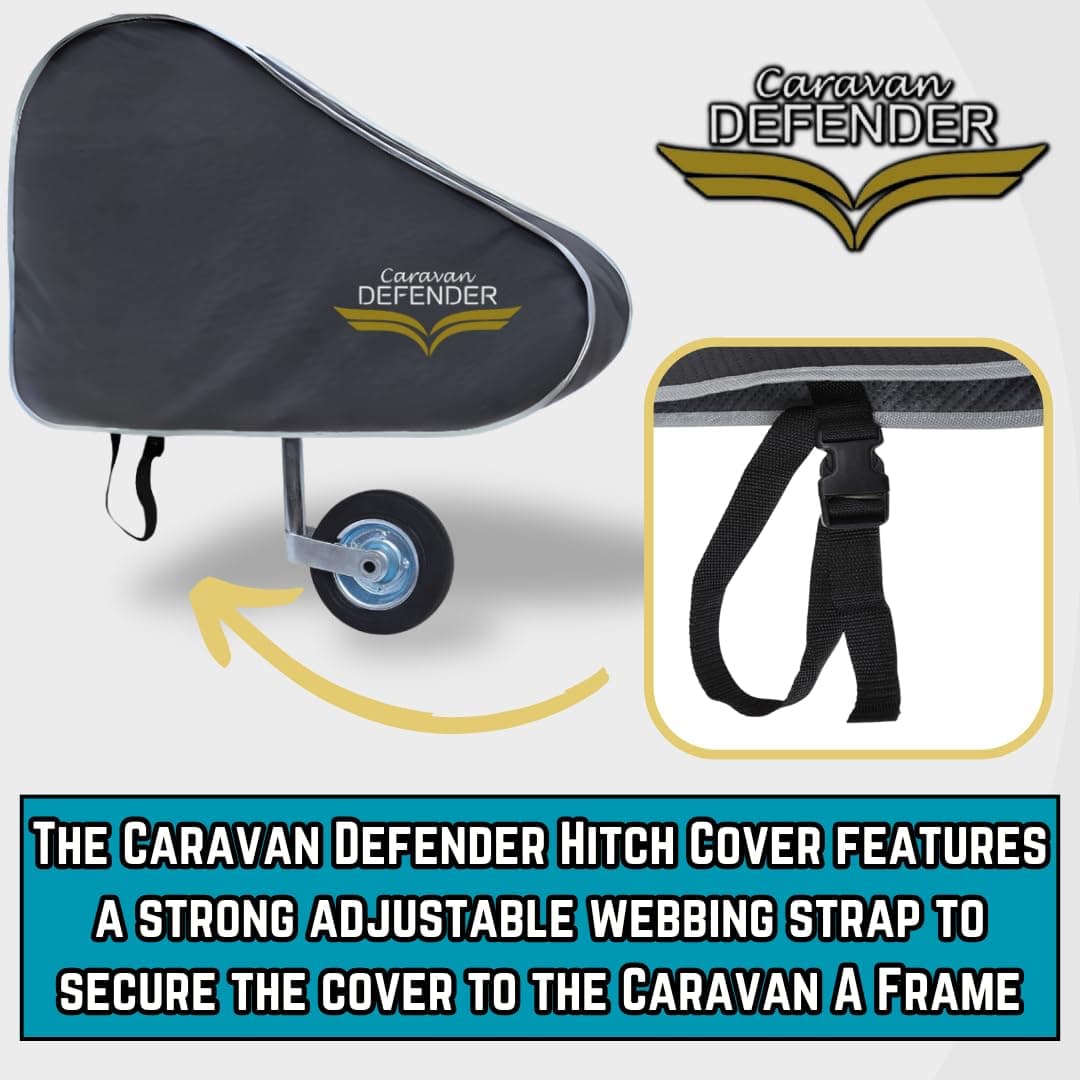 Caravan Defender Tow Hitch Cover | Universal Waterproof Trailer Hitch Protector with Straps – Towing Accessory for Caravans and Trailers (Dark/Silver Trim) — view 3