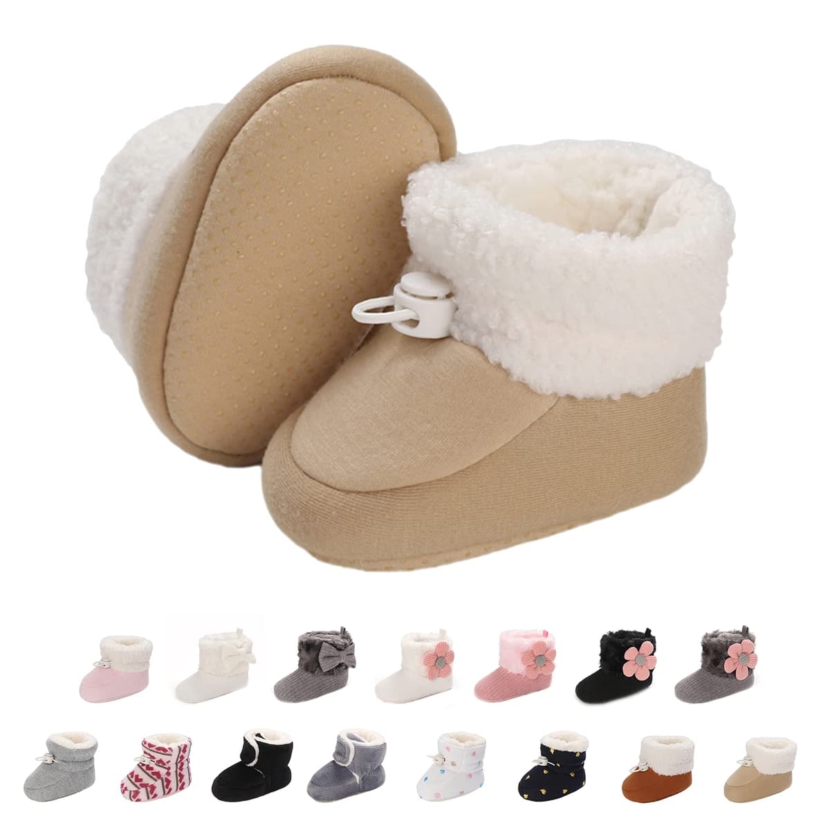 Baby Winter Warm Fleece Bootie, Newborn Non-Slip Soft Sole Winter Shoes Sock Shoes Cute Adjustable Crawling Shoes Prewalker Boots for Girls Boys Toddler 0-18 Months