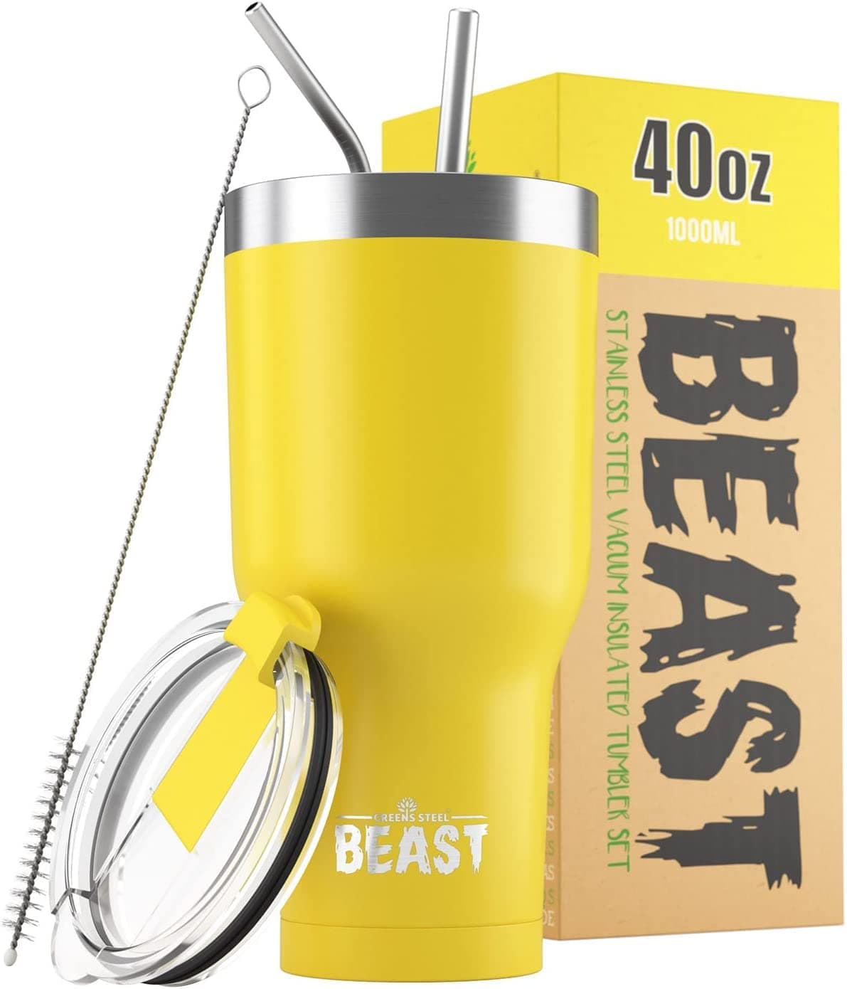 Greens Steel Beast Tumbler – 550 ml (20 oz), Coral | Vaso de acero inoxidable reutilizable con aislamiento al vacío | con 2 pajitas y cepillo de limpieza | Termo de viaje de doble pared — view 75