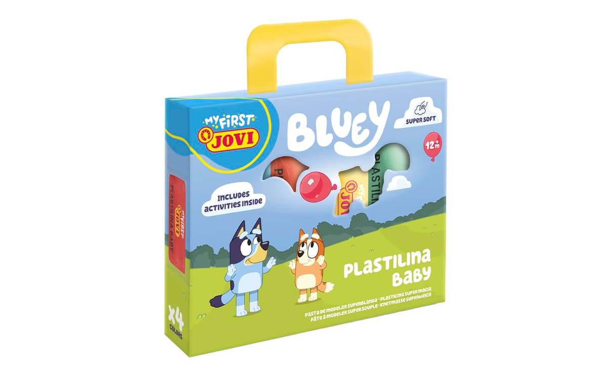 Jovi - My First, maletín con 4 pastillas de plastilina baby Bluey, sin gluten, no se seca, super blanda, a partir de 12 meses
