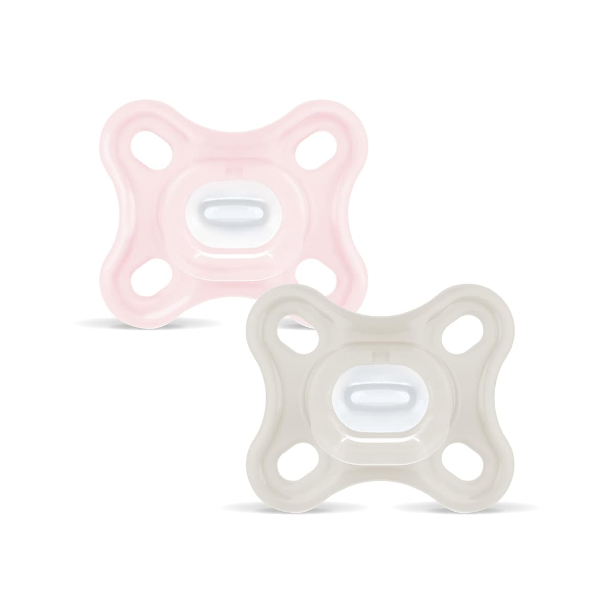 MAM Chupete Todo Silicona, 0-3 Meses, con Tetina Simétrica, Extra Pequeña y Cuello Delgado de Silicona Skin Soft Silicone de Fácil Aceptación, con Caja Autoesterilizadora, MAM Comfort, Rosa, 2uds