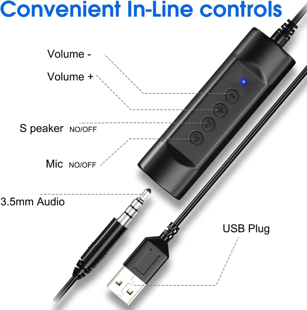USB Headset with Microphone for PC Laptop, Adjustable Noise Cancelling Business Office Headsets, 2.5M Length Headphones with In-Line Control — view 5