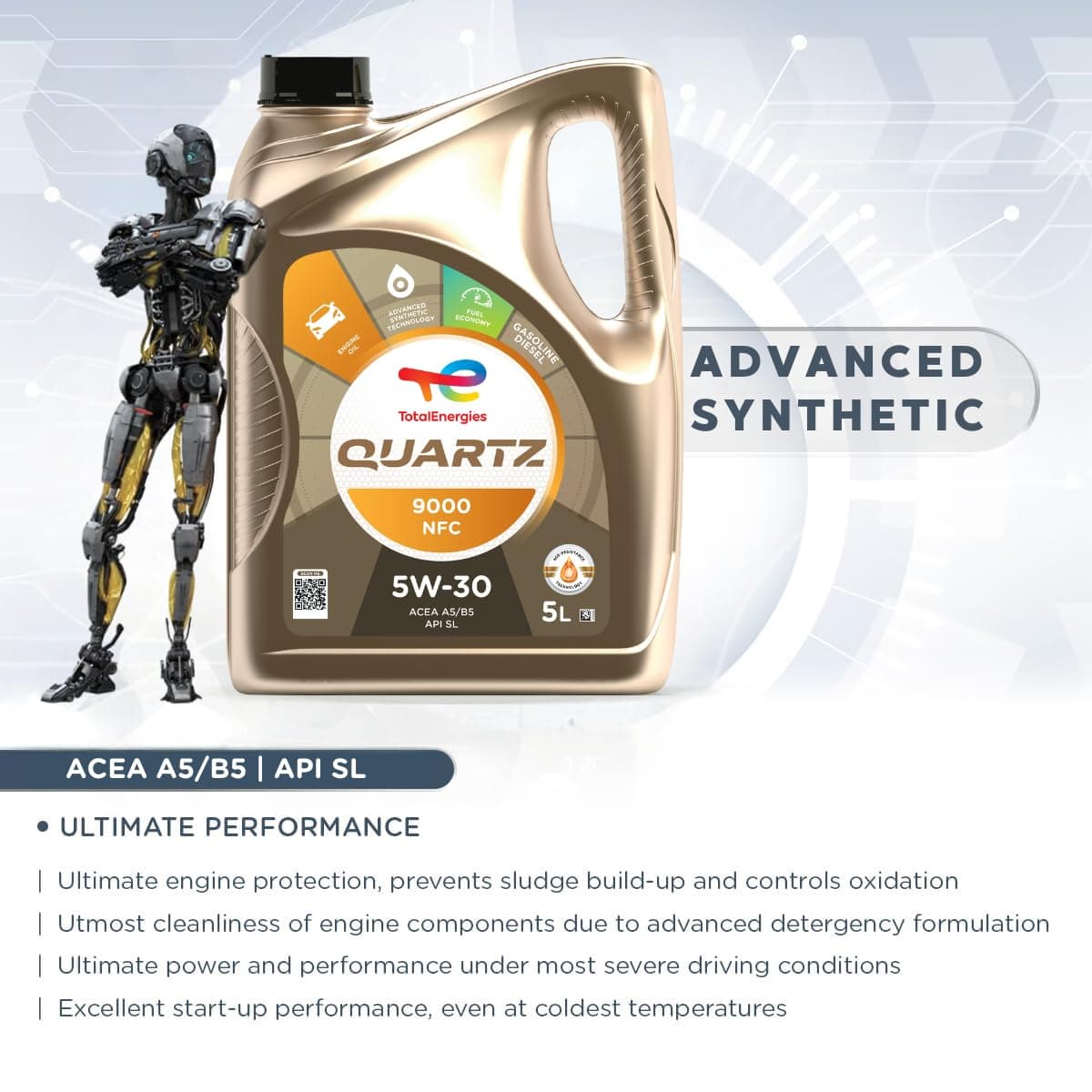 TotalEnergies Quartz 9000 NFC 5W30 Engine Oil - ACEA A5/B5, API SL/CF - Age-Resistance Technology - Fuel Economy Formula - Advanced Synthetic Motor Oil Lubricant - 5L — view 5